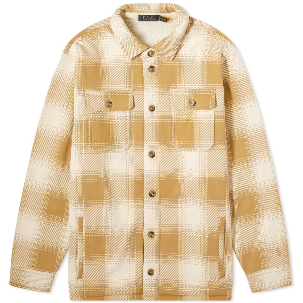 Polo Ralph Lauren Men's Quilted Plaid Overshirt in Winter Cream/Cafe Tan Cover