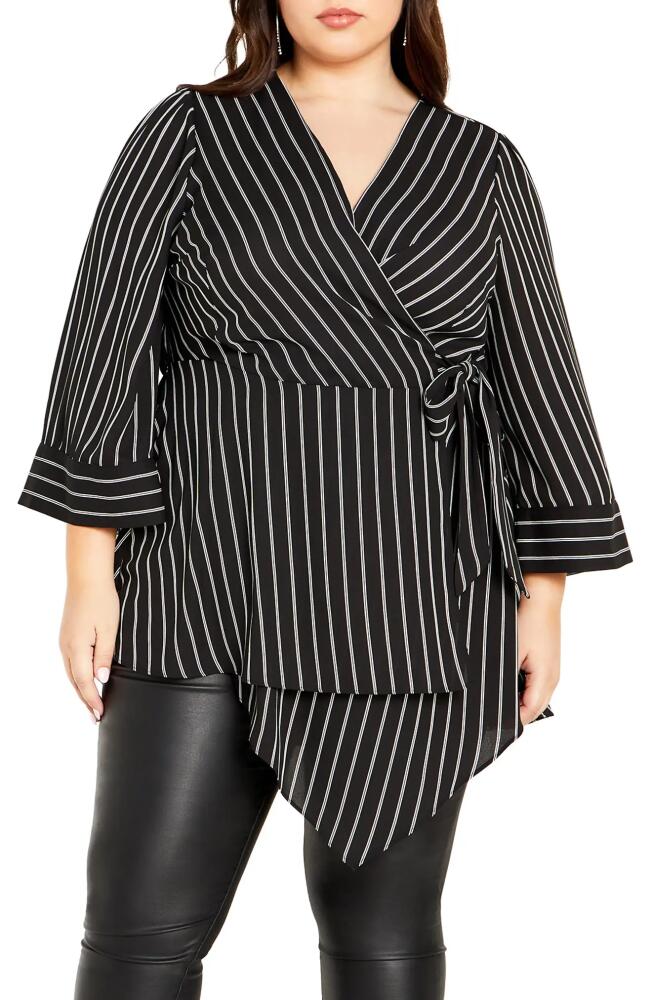 City Chic Jemma Stripe Wrap Tunic Top in Black White Stripe Cover