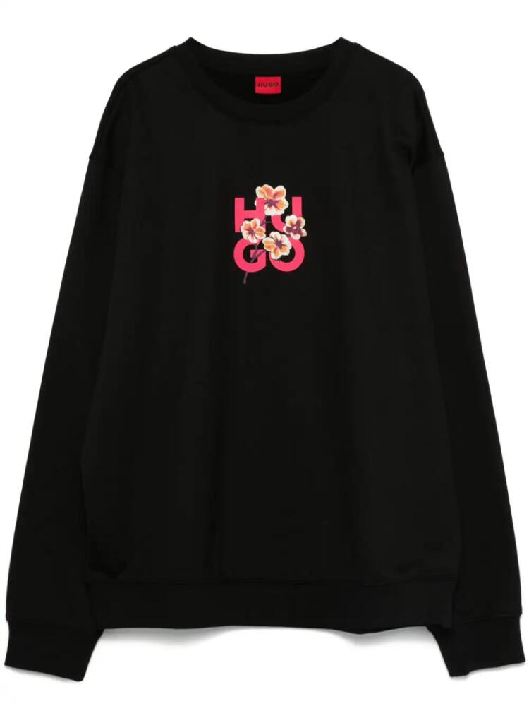 HUGO floral-stacked logo cotton sweatshirt - Black Cover