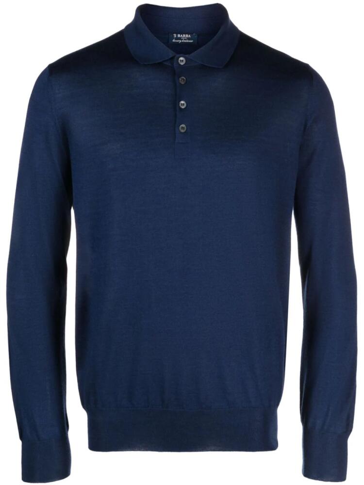 Barba fine-knit cashmere blend polo shirt - Blue Cover