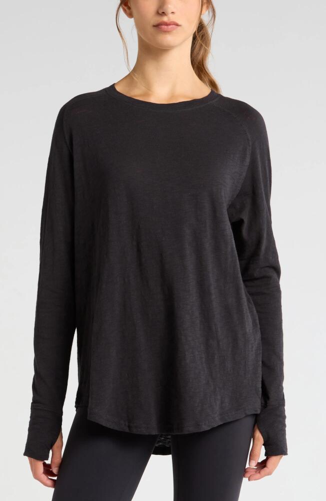 Zella Relaxed Washed 2.0 Long Sleeve Slub Tee in Black Cover