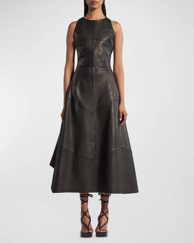 Maticevski Linden Sleeveless Paneled Leather Midi Dress Cover