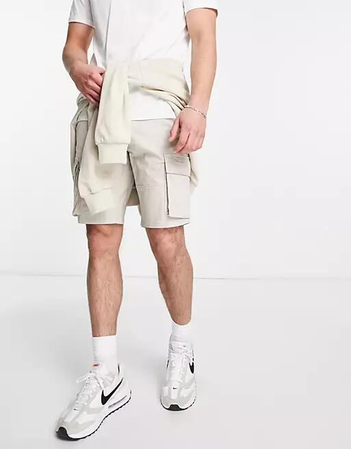 Only & Sons slim fit cargo shorts in beige-Neutral Cover