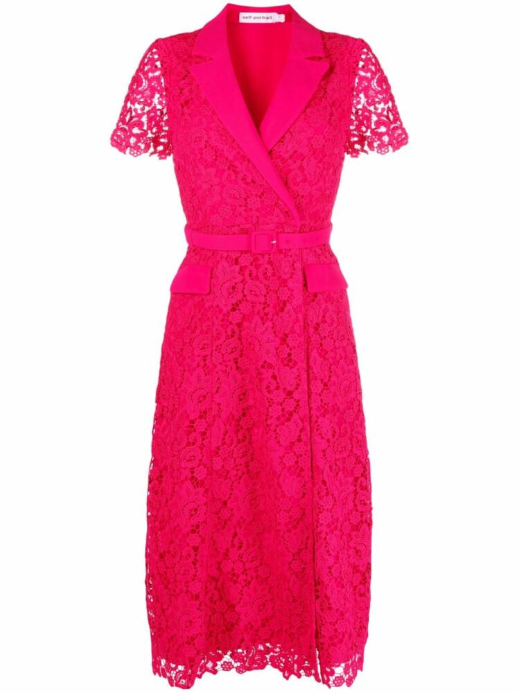 Self-Portrait belted lace midi dress - Pink Cover