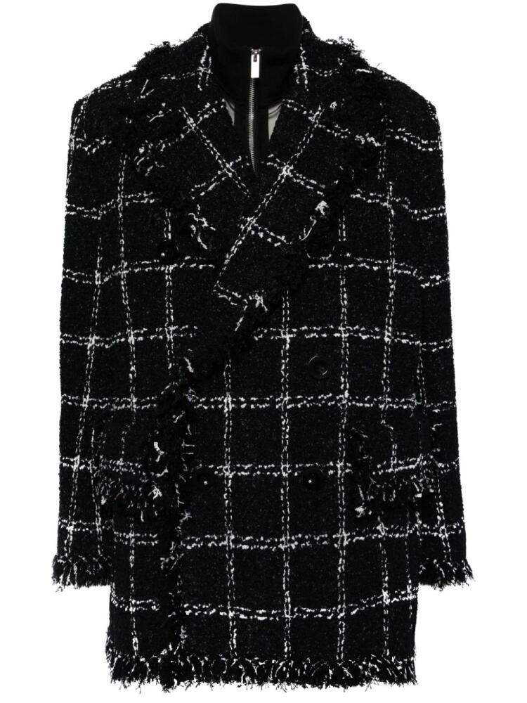 sacai fringed-edge tweed jacket - Black Cover