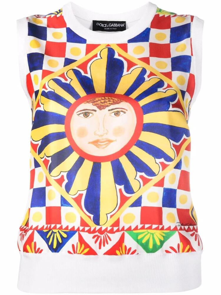 Dolce & Gabbana Carretto-print silk vest top - White Cover