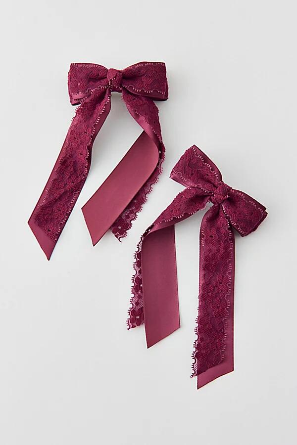 Mini Floral Lace Hair Bow Clip Set in Maroon Cover