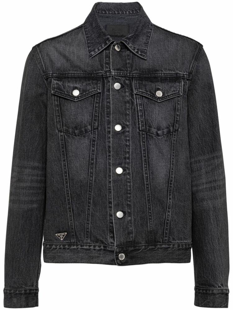 Prada triangle-logo denim blouson jacket - Black Cover