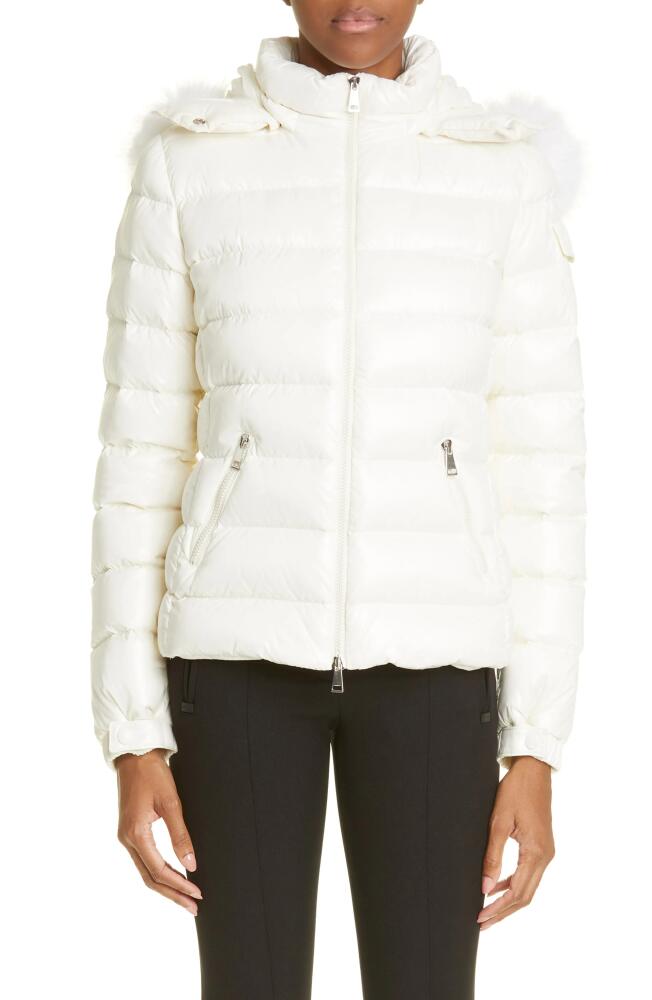 Moncler Badyf Down Jacket with Removable Faux Fur Trim in White Cover