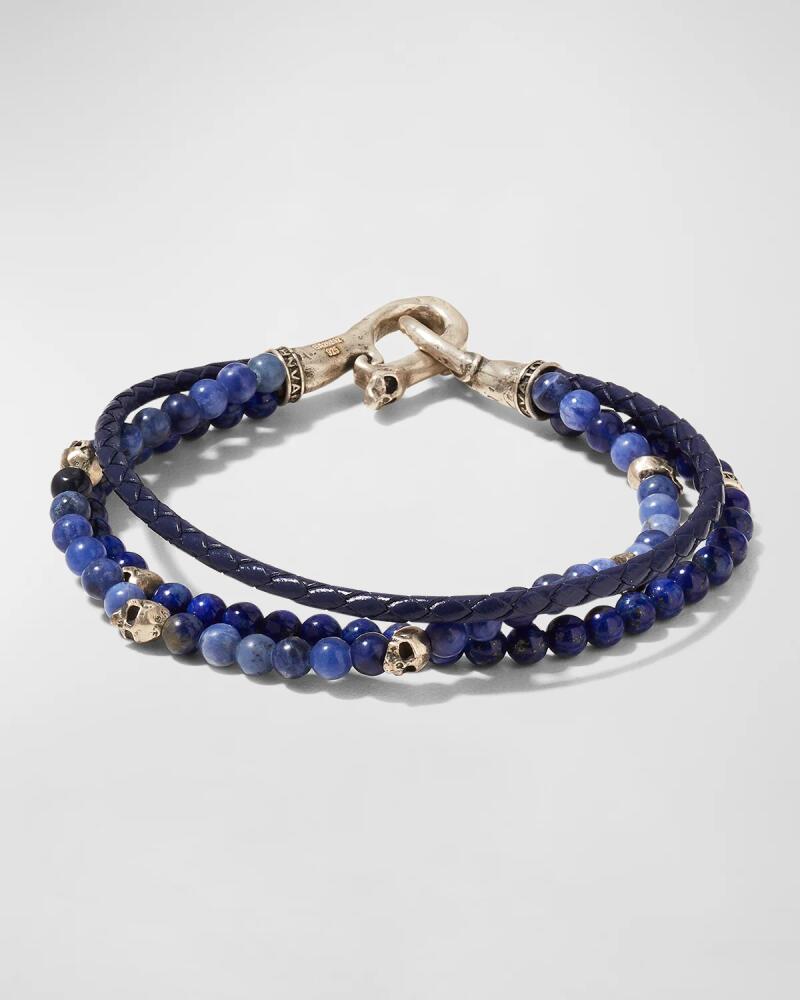 John Varvatos Men's Multi-Strand Leather & Lapis Beaded Bracelet Cover