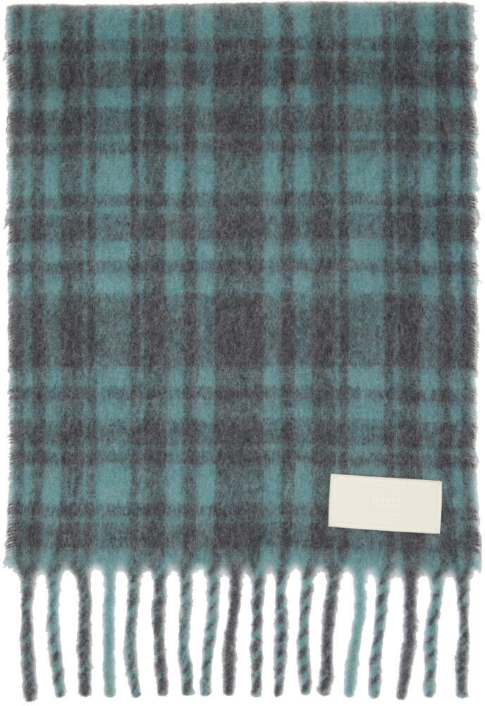 AMI Paris Blue & Gray Check Scarf Cover