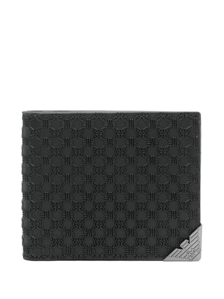 Emporio Armani embossed monogram-pattern leather wallet - Black Cover