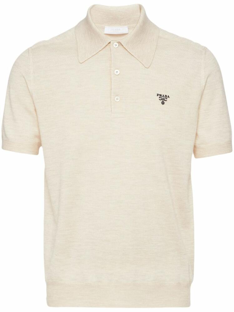 Prada logo-embroidered cashmere polo shirt - Neutrals Cover