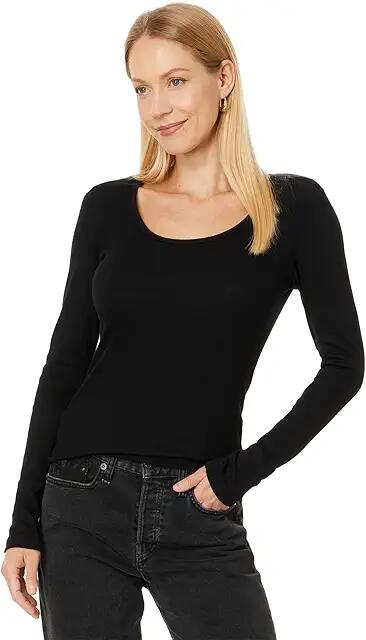 Michael Stars Emilia Scoop Neck Tee (Black) Women's Clothing Cover