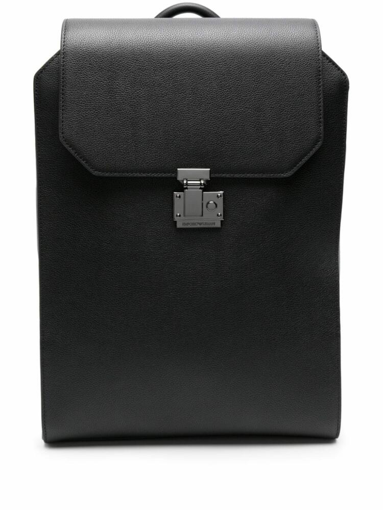 Emporio Armani logo-debossed leather backpack - Black Cover