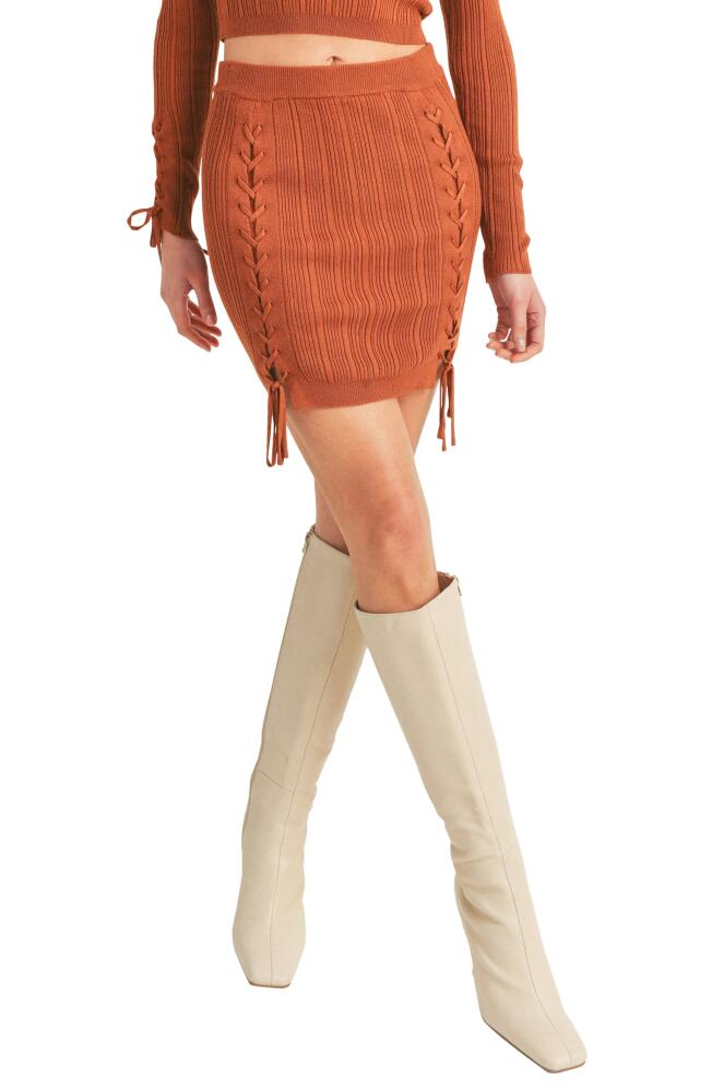 All in Favor Lace-Up Rib Stitch Miniskirt in Caramel Cover