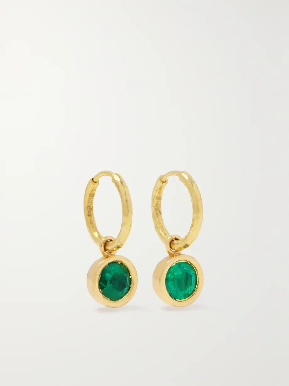 Octavia Elizabeth - Charms 18-karat Recycled Gold Emerald Hoop Earrings - One size Cover