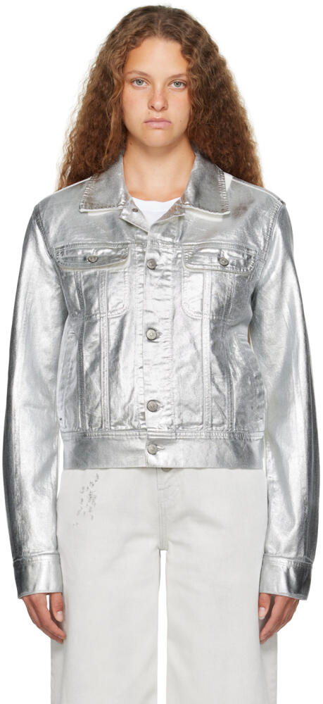 MM6 Maison Margiela White & Silver Painted Denim Jacket Cover