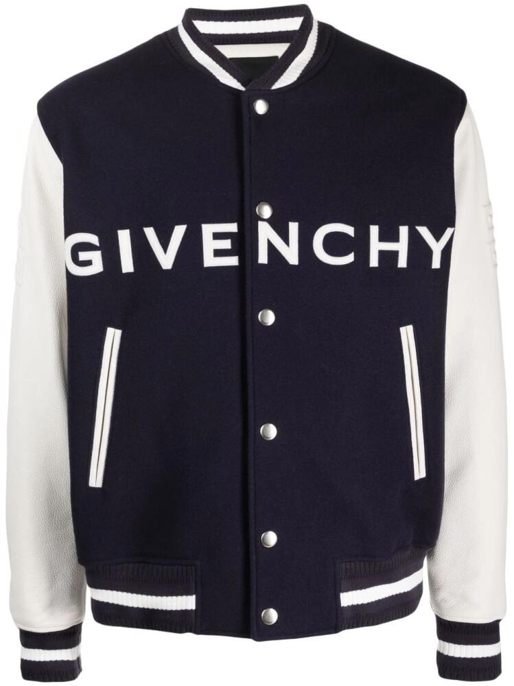 Givenchy logo-embroidered button-up varsity jacket - Blue Cover