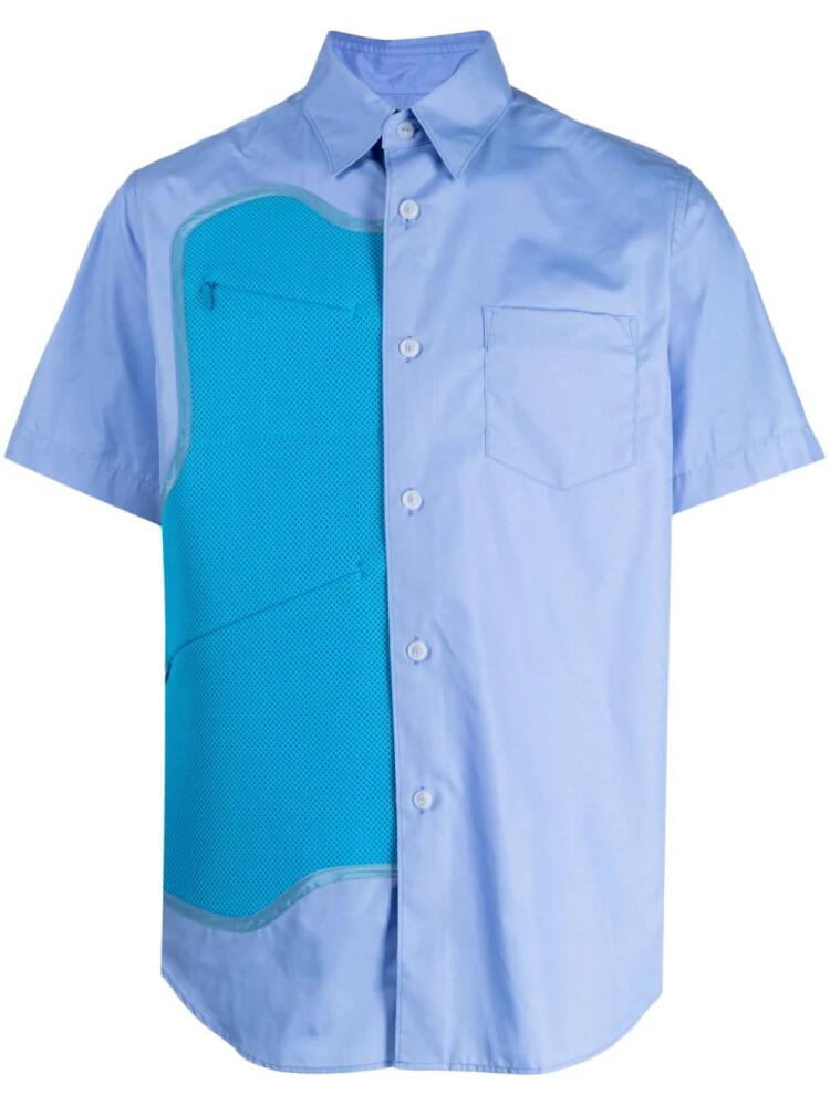 Fumito Ganryu mesh-panel short-sleeve shirt - Blue Cover