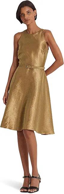 Lauren Ralph Lauren Metallic Twill Belted Cocktail Dress (New Bronze) Women's Clothing Cover