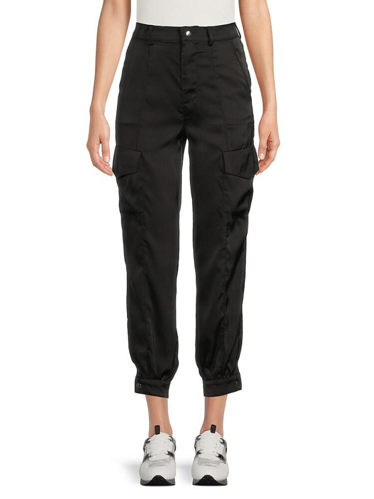 Lea & Viola Women's Satin Cargo Pants - Black Cover