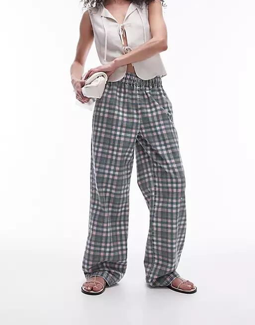 Topshop check pull-on pants in multi Cover