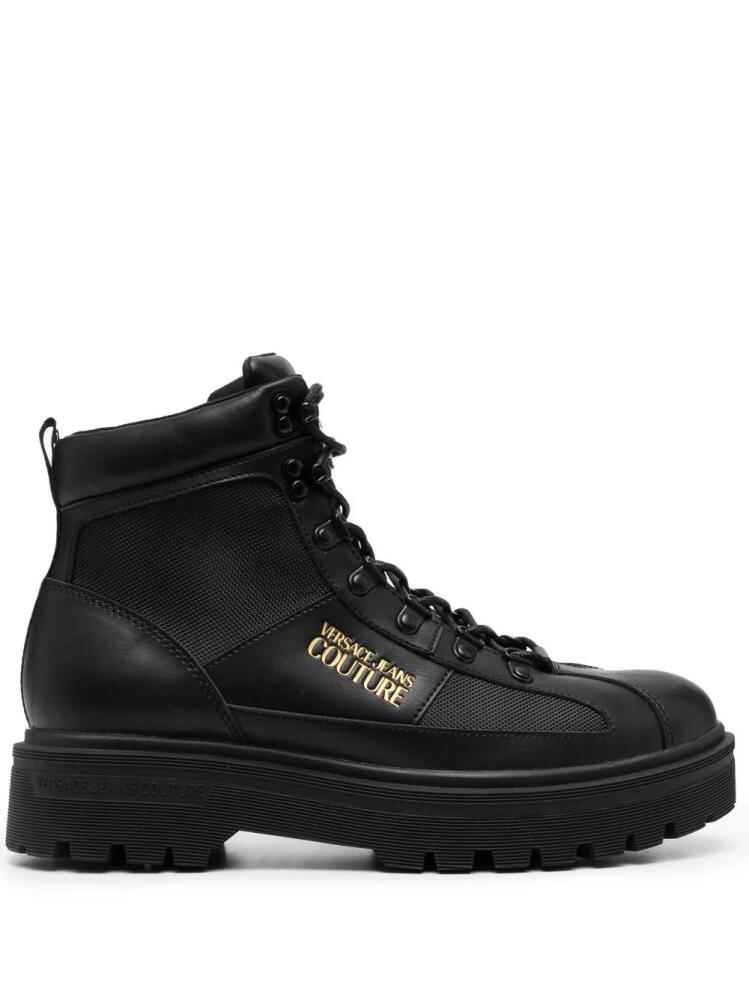 Versace Jeans Couture logo-lettering lace-up boots - Black Cover