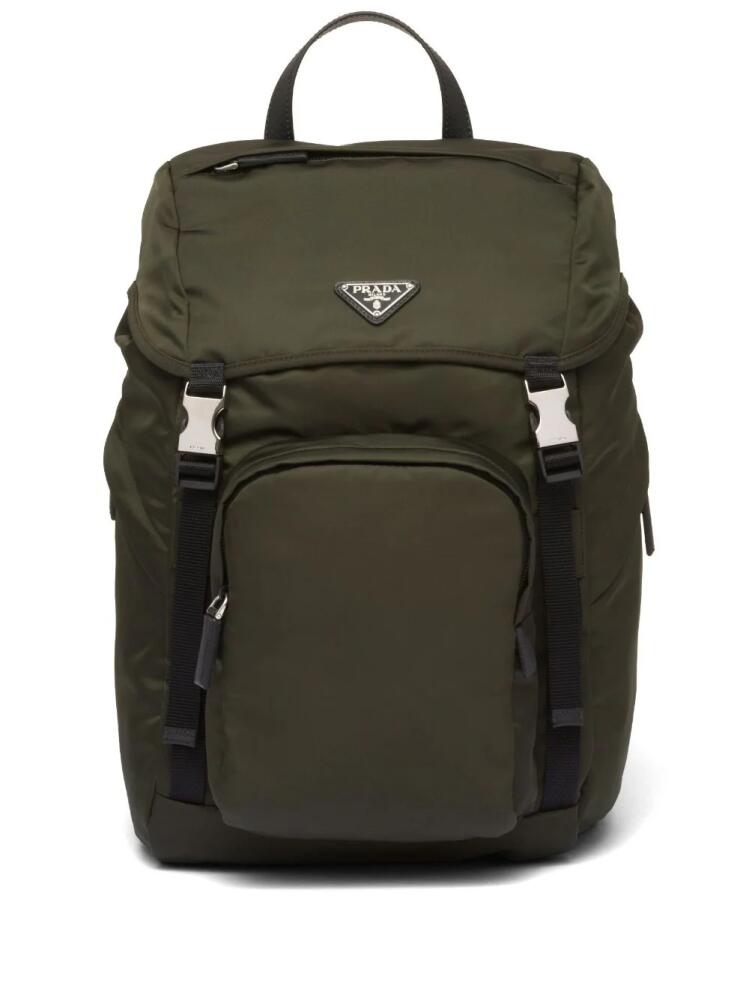 Prada logo-triangle buckled backpack - Green Cover