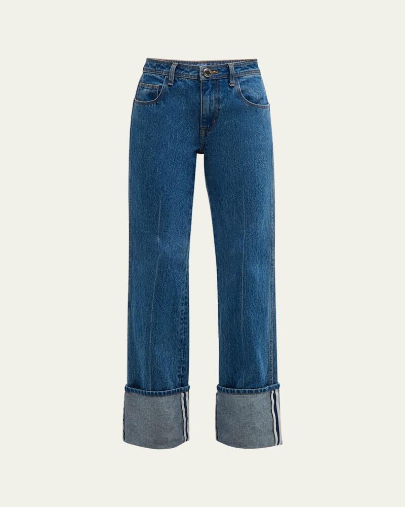 Brandon Maxwell Alexa Wide-Leg Cuffed Denim Jeans Cover