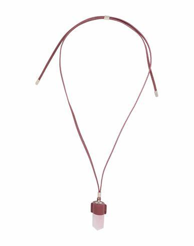 Chloé Woman Necklace Brick red Calfskin, Brass, Rose quartz Cover