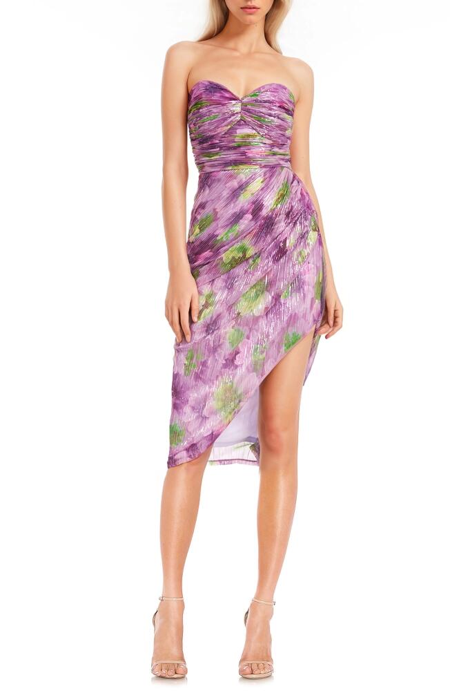 Jewel Badgley Mischka Metallic Floral Strapless Sheath Dress in Pink Multi Cover