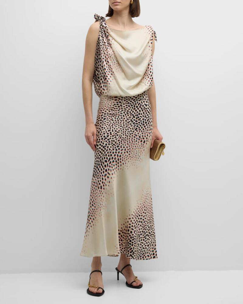 Roberto Cavalli Print Cowl-Neck Tie Shoulder Silk Gown Cover