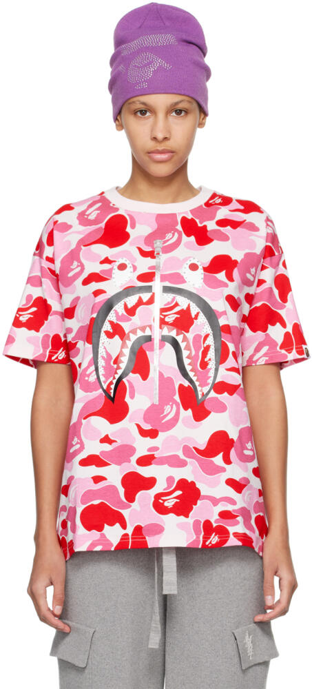 BAPE Pink ABC Camo Crystal Stone Shark T-Shirt Cover