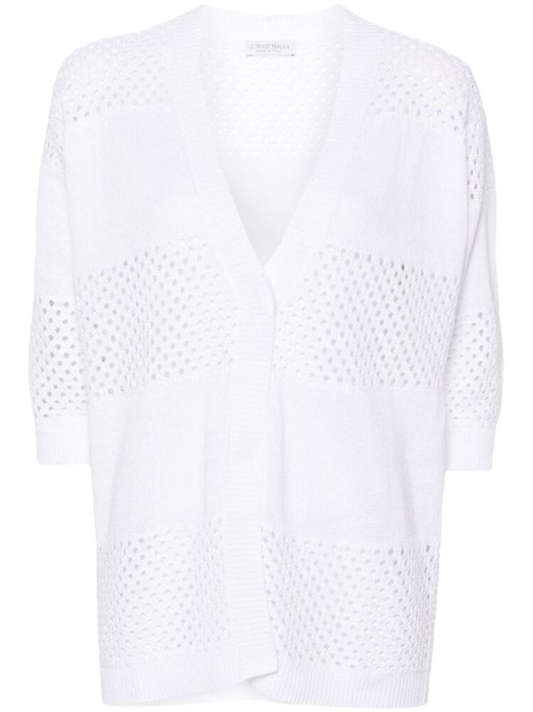 Le Tricot Perugia open-knit linen-blend cardigan - White Cover