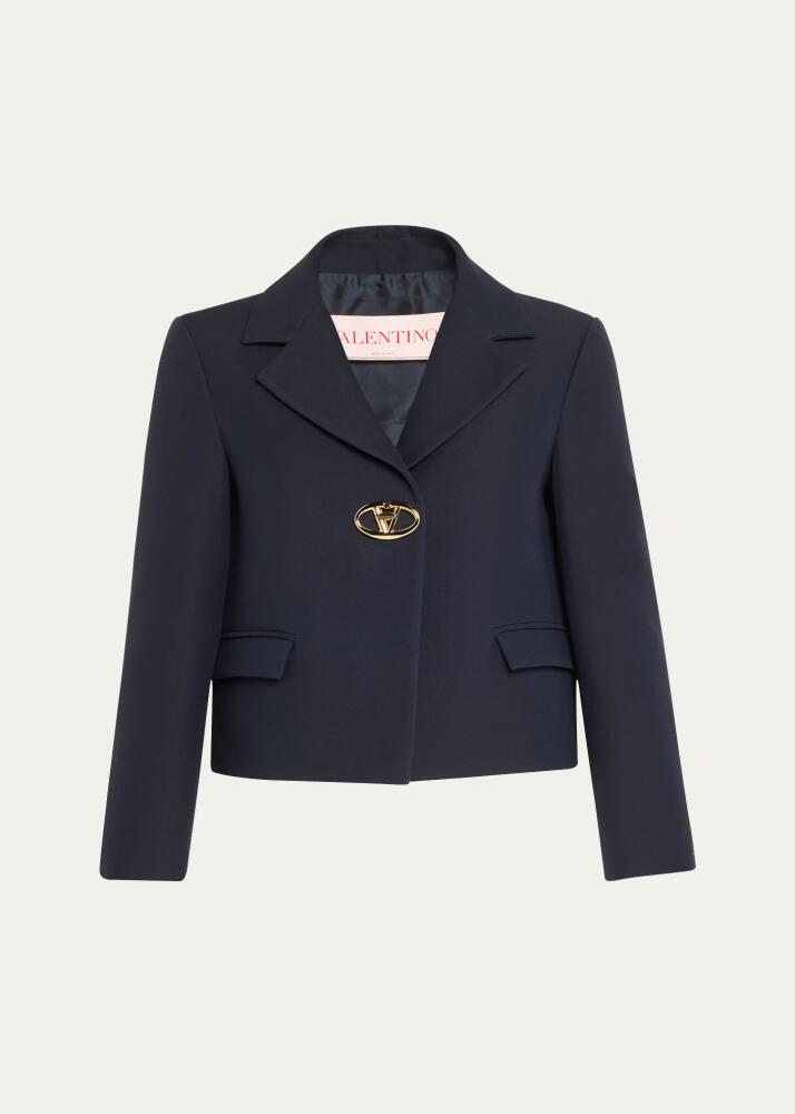 Valentino Garavani Metal Logo Crepe Crop Wool Blazer Cover