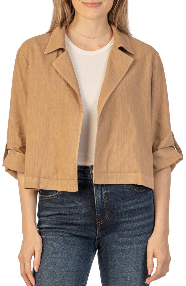 KUT from the Kloth Nadine Crop Open Front Linen Blend Jacket in Oatmeal Cover