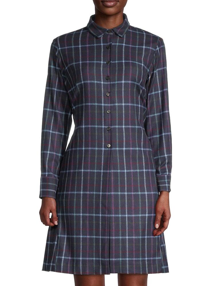 Rosso35 Women's Belted Plaid Wool Blend Shirt Dress - Navy Multi Cover