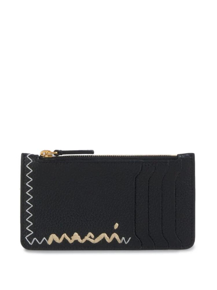 Marni logo-embroidered leather card case - Black Cover