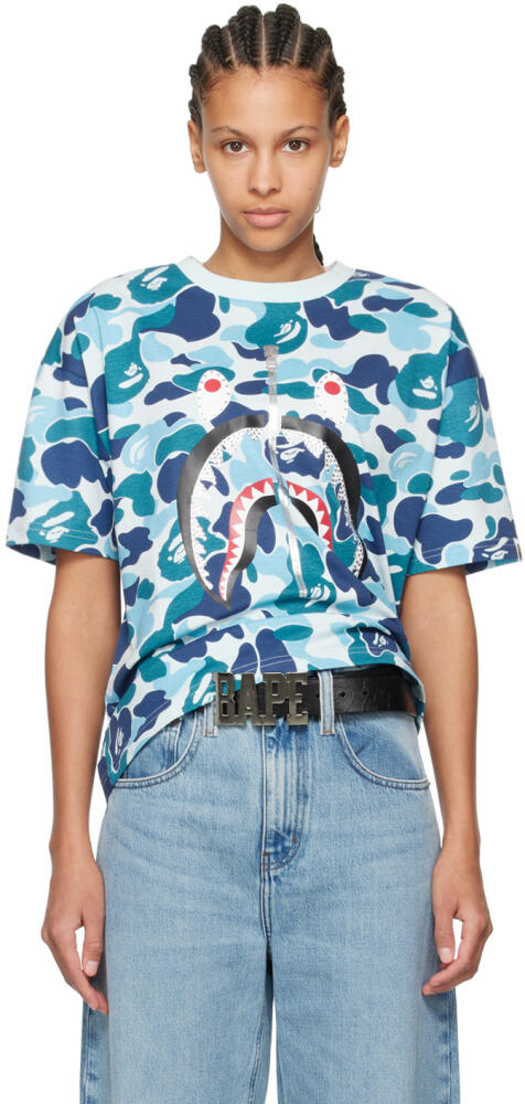 BAPE Blue ABC Camo Crystal Stone Shark T-Shirt Cover