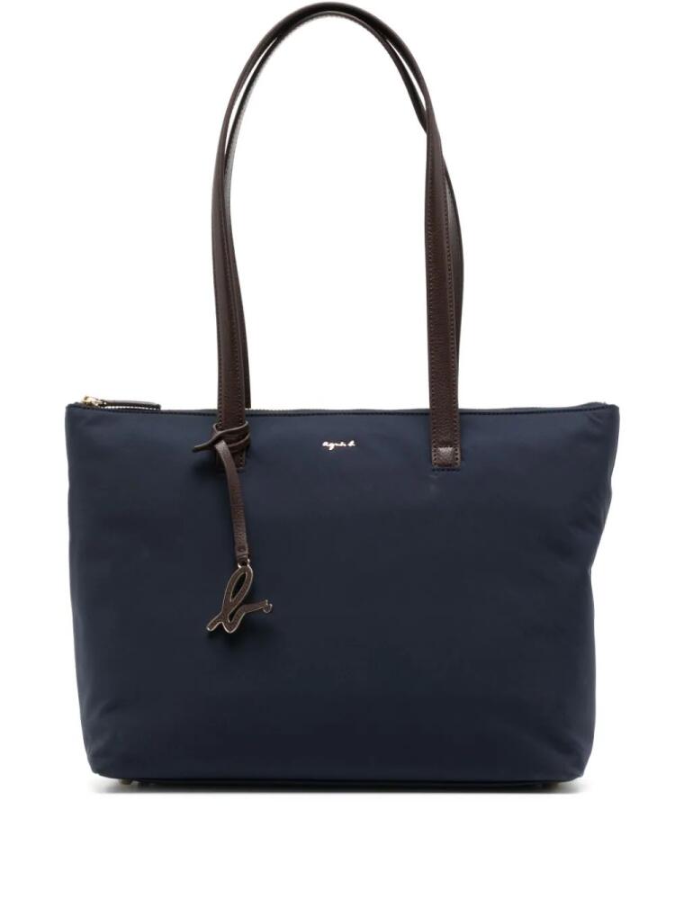 agnès b. logo-plaque zipped tote - Blue Cover