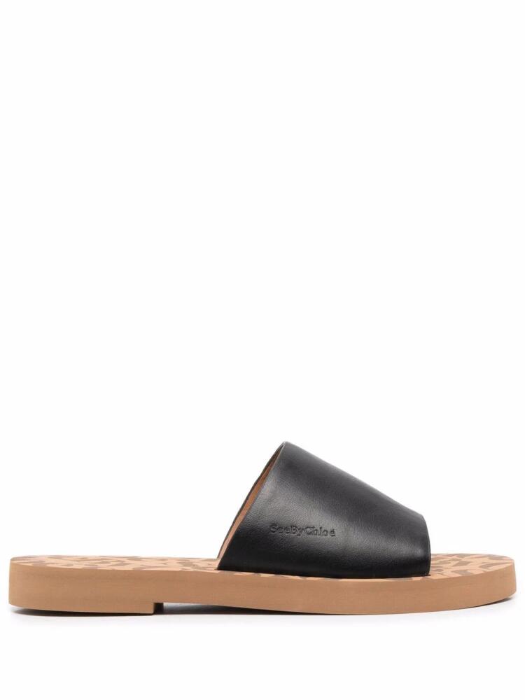 See by Chloé embossed-logo leather slippers - Black Cover