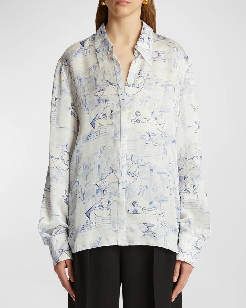 Khaite Minta Toile-Print Collared Top Cover