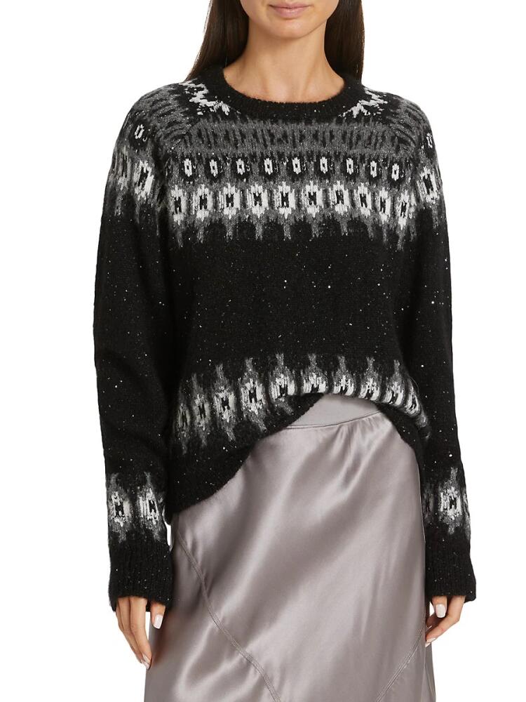 ATM Anthony Thomas Melillo Women's Wool Blend Sequin Fair Isle Sweater - Black Cover