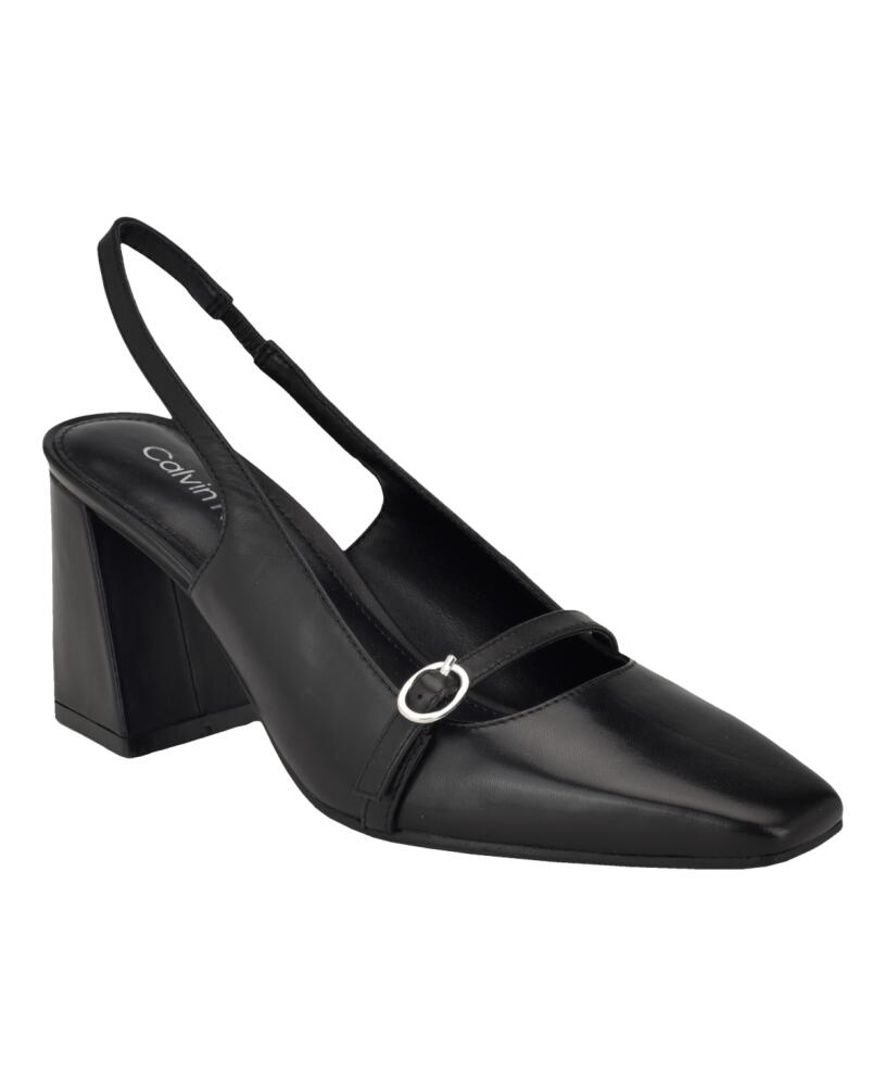 Calvin Klein Women's Ellisa Square Toe Block Heel Slingback Pumps - Black Leather Cover