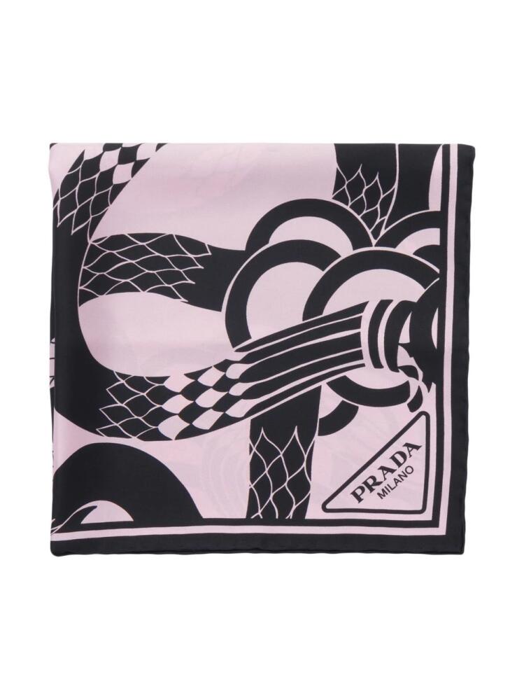 Prada snake-print twill scarf - Pink Cover