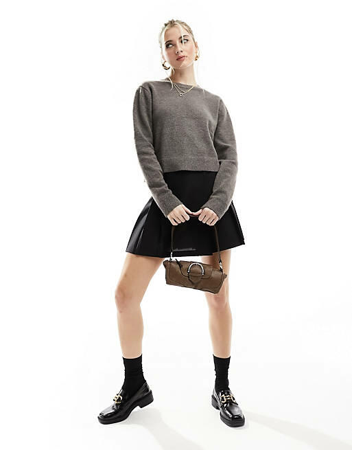 Weekday Ayla knitted sweater in dark taupe melange-Brown Cover