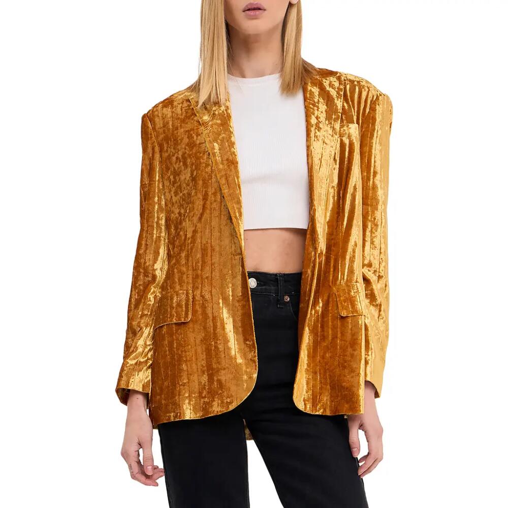 Endless Rose Pleated Crushed Velvet Blazer in Gold Cover