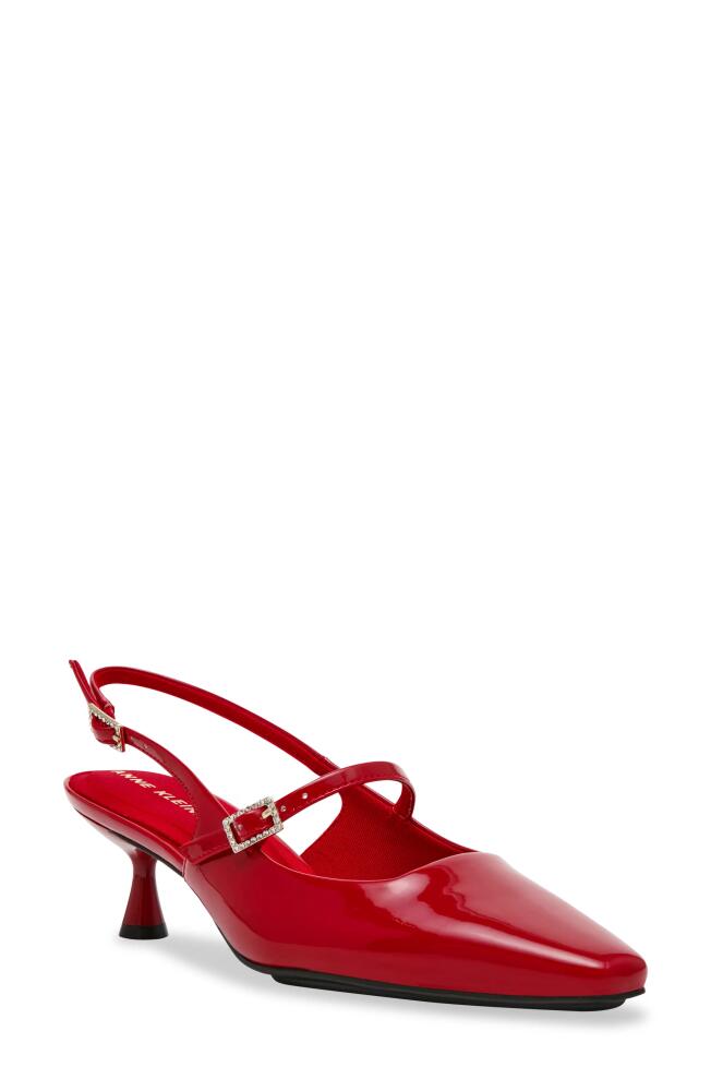 Anne Klein Tyra Slingback Mary Jane Kitten Heel Pump in Deep Red Patent Cover