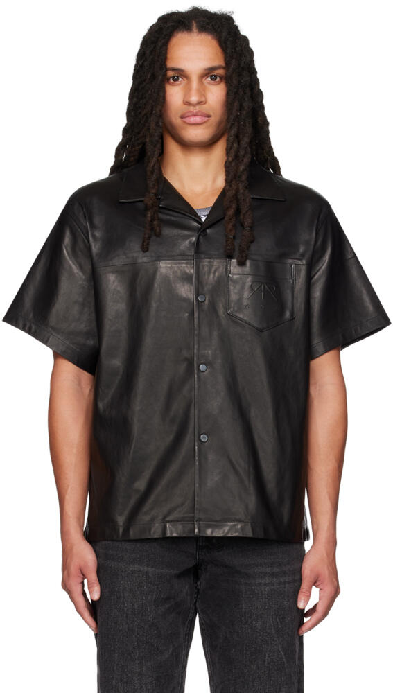 RTA Black Spread Collar Leather Shirt Cover